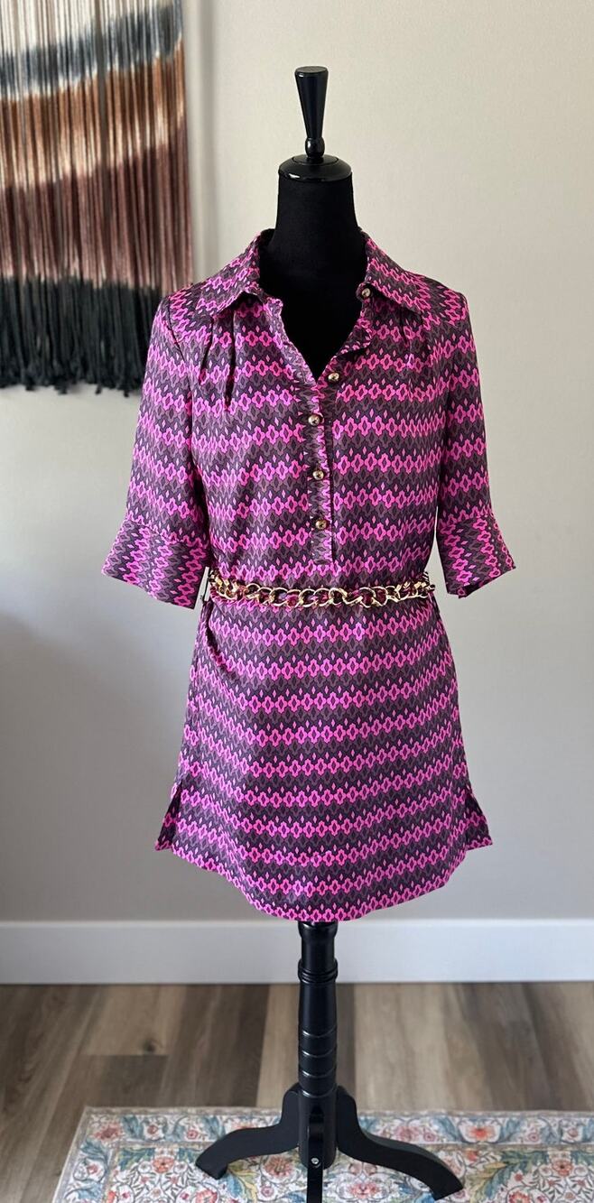 MILLY OF NEW YORK Geometric Silk Belted Mini Shirt Dress Size 4